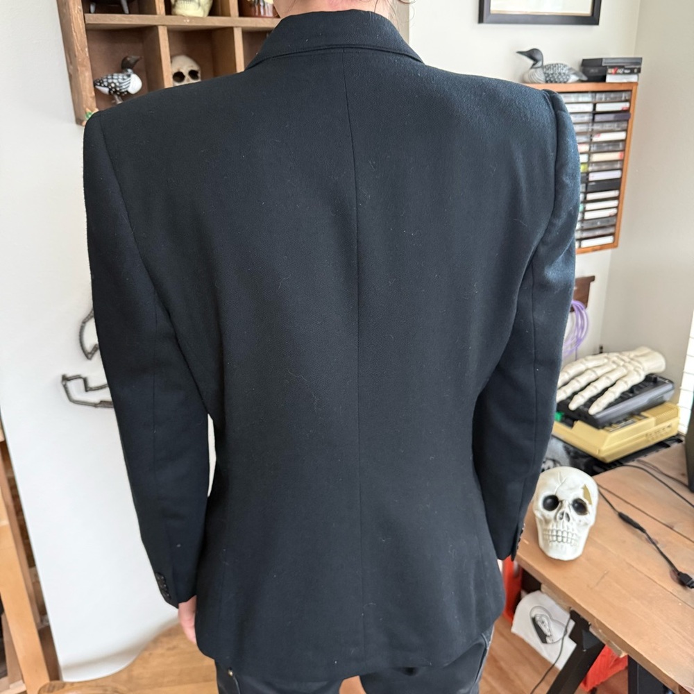๐ SOLD ๐ Vintage 80s Black Worsted Wool Single Button Blazer by Prophecy ~ Small - Picture 5 of 8